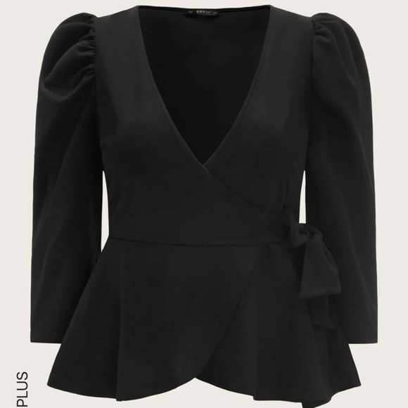 New Without Tags SHEIN Black wrap Top with side bow 2XL - Picture 1 of 5